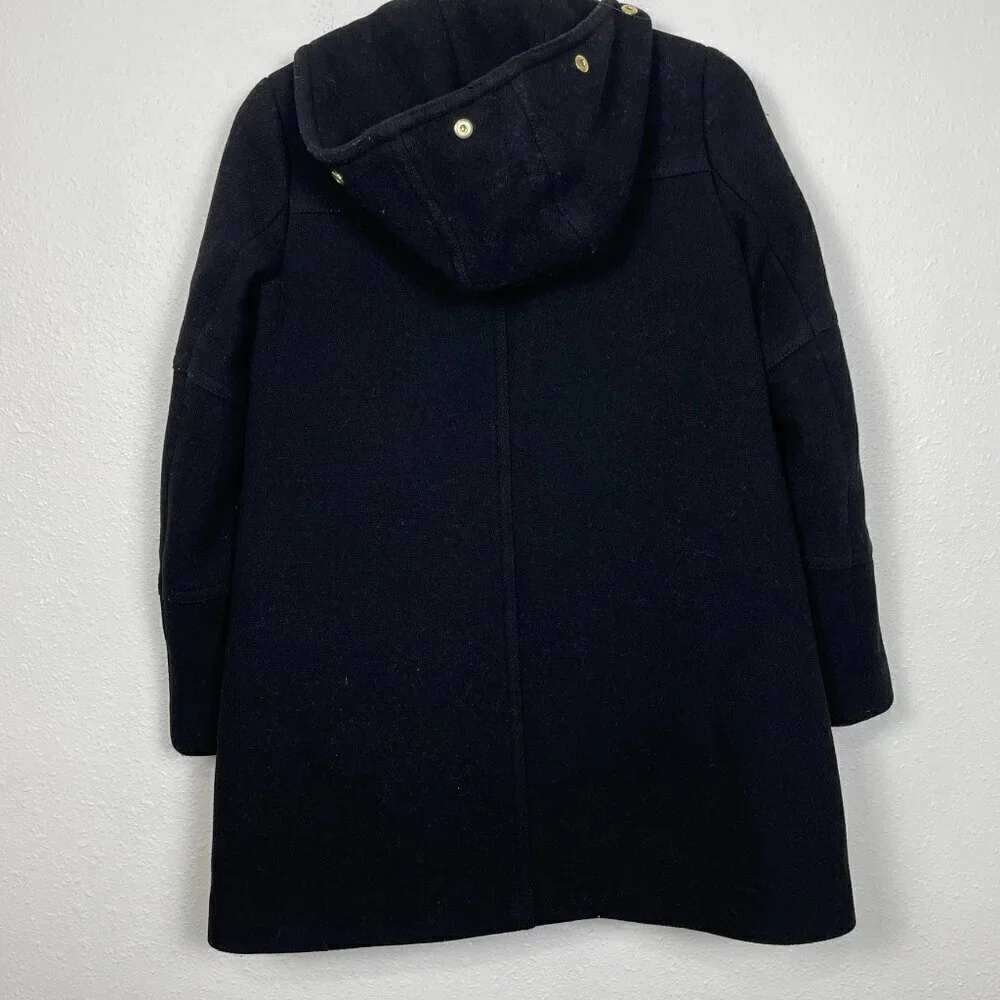 J.Crew Black Chateau Parka Italian Wool Stadium Cloth Hooded Coat sz:00 B3901